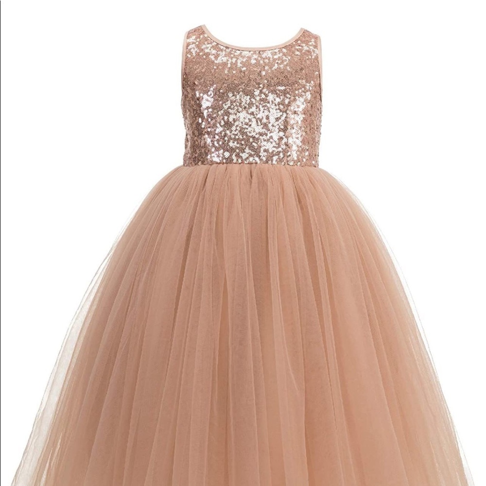 Rose Gold Crossed Straps halter Flower Girl/mini bridesmaid/formal Dress